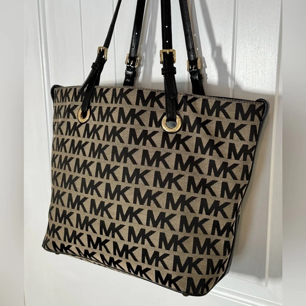 Michael Kors Monogram Tan and Black Jet Set Tote